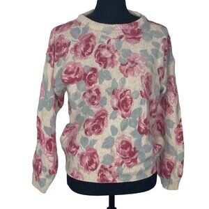 Vtg MEMPHIS JONES Women Silk Angora Lamb Blend Sweater Pullover Sz M Pink 8-12